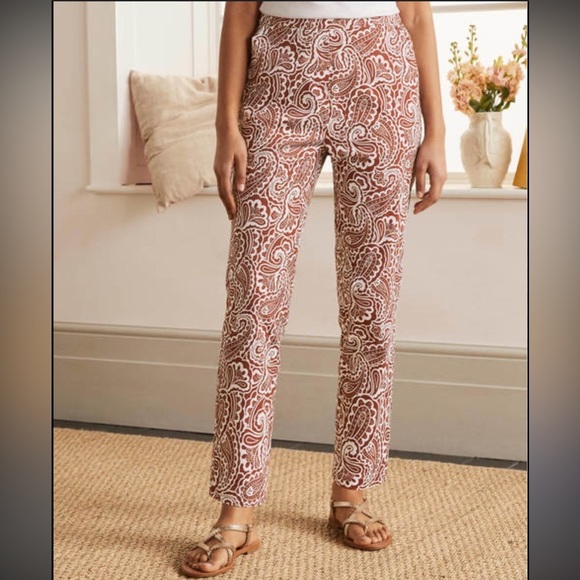 NWOT Boden Pull On Ankle Trousers Red Oak Summer Paisley Brown White Straight 10 - Picture 5 of 14